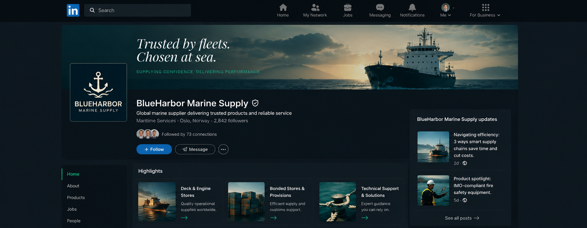 LinkedIn content management for a maritime company